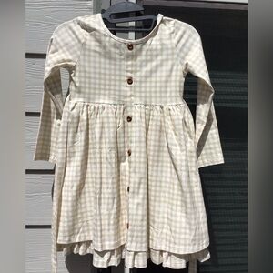 Girls' Cream Gingham Button-Front Dress